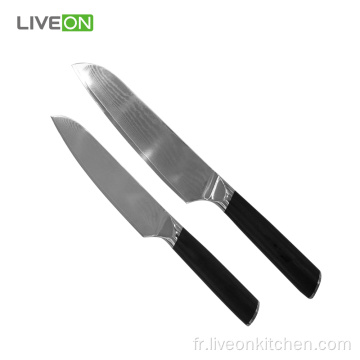 Set de couteaux de cuisine Santoku en acier damas 67 couches